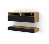 Meuble TV suspendu Artisan/ Noir - BB LOISIR - Duo 100 cm - 2 compartiments - 2 étagères - Mat