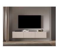 Meuble TV suspendu avec façades cannelées - DERRIVA - 170 cm - beige clair