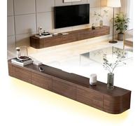 Meuble TV Suspendu avec Tiroirs Et Compartiments Fermés Structure en Bois avec Portes Et Passe-câbles Intégré Solution pour Rangement TV Mural Salon Chambre 120-300Cm(Walnut,240cm)