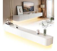 Meuble TV Suspendu avec Tiroirs Et Compartiments Fermés Structure en Bois avec Portes Et Passe-câbles Intégré Solution pour Rangement TV Mural Salon Chambre 120-300Cm(White,280cm)