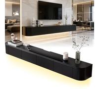 Meuble TV Suspendu avec Tiroirs Et Compartiments Fermés Structure en Bois avec Portes Et Passe-câbles Intégré Solution pour Rangement TV Mural Salon Chambre 120-300Cm(Black,220cm)