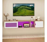 Meuble TV suspendu BALCONERA 148 cm - Pour téléviseurs jusqu'à 65 pouces avec 7 LED RVB (22 modes) | Meuble de divertissement avec porte pour salon et chambre Design élégant et moderne pour téléviseur