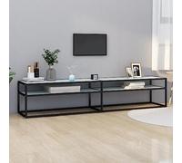 Meuble TV suspendu - Blanc - Aspect marbre - 200 x 40 x 40,5 cm - Verre trempé