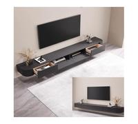 Meuble TV Suspendu Bois Massif Blanc, Meuble TV Murale 180 cm, Console TV Flottante, Moderne Console Multimédia Divertissement Murale, Grand Banc Rangement pour TV pour Salon (Noir, 260cm)