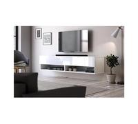 meuble tv suspendu derby 2 - 140 cm - blanc mat / blanc brillant - style moderne
