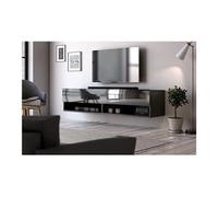 meuble tv suspendu derby 2 - 140 cm - noir mat / noir brillant - style moderne