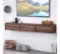 Meuble TV Suspendu,Étagère TV flottante en bois,Console Multimédia TV,avec 3 Tiroirs,Banc TV De Rangement sous La Télévision,Style Contemporain pour Salon Chambre et Bureau,Marron Rustique(59in/150cm)