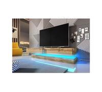 meuble tv suspendu fly - 140 cm - chêne wotan - avec led - style moderne