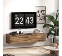 HOMCOM Meuble TV Suspendu 150 cm, Meuble télé pour téléviseur jusqu'à 65 Pouces, 3 placards à Portes et étagères Amovibles, Banc TV Mural pour Salon Chambre à Coucher, Marron