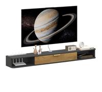 Meuble Tv Design Suspendu - Meuble Tv Mural - 2 Niches, Porte Abbatante - Dim. 160 X 24 X 16 Cm - Gris Charbon Effet Bois Gris