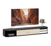 HOMCOM Meuble TV Suspendu 120 cm, Meuble télé pour téléviseur jusqu'à 50 Pouces avec Porte Rabattable, 2 Étagères Ouvertes et Passe-câbles, Banc TV Flottant pour Salon et Chambre, Noir et Chêne