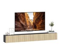 HOMCOM Meuble TV Suspendu Flottant 140 cm, Meuble télé pour téléviseur jusqu'à 72 Pouces avec 2 Portes cannelées rabattables, Banc TV Mural pour Salon, Chambre à Coucher, Bois Naturel et Noir