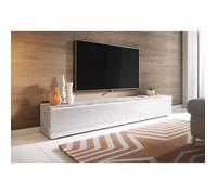 Meuble TV suspendu - Lowboard D - 180 cm - Béton / Blanc Brillant - Avec LED - Rangement contemporain
