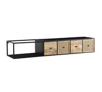 Meuble TV suspendu Mango en bois massif/métal - 150 x 25 x 35 cm - Noir - Table TV design Vienne tressé moderne - Meuble TV mural - Commode TV