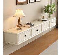 Meuble TV Suspendu, Meuble TV Flottant, Noir Meuble Télévision Mural en Bois Massif avec 2 Tiroirs, Design Élégant et Suspendu, Étagère de Rangement pour Salon ou Chambre (Blanc-B, 180cm)