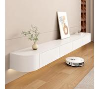 Meuble TV Suspendu, Meuble TV Flottant, Noir Meuble Télévision Mural en Bois Massif avec 2 Tiroirs, Design Élégant et Suspendu, Étagère de Rangement pour Salon ou Chambre (Blanc, 200cm)