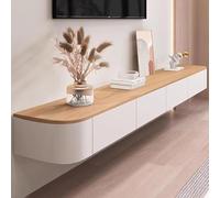 Meuble TV Suspendu, Meuble TV Flottant, Noir Meuble Télévision Mural en Bois Massif avec 2 Tiroirs, Design Élégant et Suspendu, Étagère de Rangement pour Salon ou Chambre (Couleur Bois, 180cm)