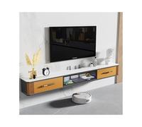 Meuble TV Suspendu Meuble TV flottant sous téléviseur avec grand espace de rangement, console multimédia flottante de luxe moderne avec porte rabattable en verre et bureau en plaque de roche, 4 couleu