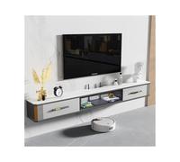 Meuble TV Suspendu Meuble TV flottant sous téléviseur avec grand espace de rangement, console multimédia flottante de luxe moderne avec porte rabattable en verre et bureau en plaque de roche, 4 couleu