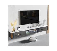 Meuble TV Suspendu Meuble TV flottant sous téléviseur avec grand espace de rangement, console multimédia flottante de luxe moderne avec porte rabattable en verre et bureau en plaque de roche, 4 couleu