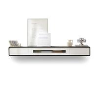 Meuble TV Suspendu Mural, Étagères TV Flottantes en Bois Massif avec Porte Et Tiroirs, Console Multimédia Moderne, Idéal pour Salon, Chambre Ou Salle De Cinéma(White-B,160x24x20cm)
