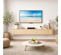 Meuble TV Suspendu Mural pour Salon Meuble TV Flottant Bois Massif avec Rangement Et Tiroirs pour Chambre Appartement Meuble TVs Moderne Design pour Mur avec Passe Câble(Natural Oak,280cm)