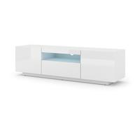 Meuble TV suspendu ou au sol Led Inclus 150x37x42cm STAND AURA Blanc brillant