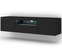 MEUBLE TV SUSPENDU OU AU SOL NOIR MAT AVEC LED 150x37x42cm AURA