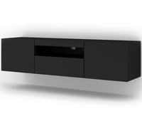 MEUBLE TV SUSPENDU OU AU SOL NOIR MAT (SANS LED) 150x37x42cm AURA