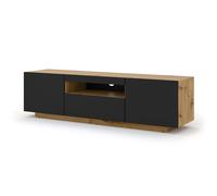 Aura - Armoire basse Hi-Fi pour TV - 150 cm - Universelle - À suspendre ou à poser - Sans LED - Chêne artisanale et noir mat