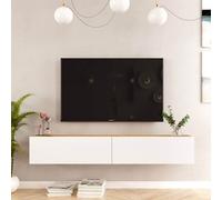Meuble TV suspendu Rebecca Mobili Jatara 29,5x180x31,5 panneau de particules blanc marron clair Moderne