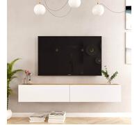Rebecca Mobili Meuble TV Suspendu, Meuble Murale pour Salon, Blanc Chêne Clair, Panneau de Particules, avec 2 Portes, Design Minimaliste - Dimensions HxLxP: 29,5 x 180 x 31,5 cm - Art. RE7210