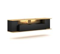 Meuble TV Suspendu Rob - 160 Cm - Chêne Artisan / Noir Mat - Avec LED - Style Moderne