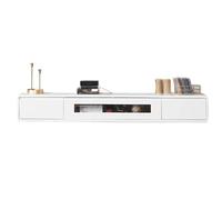 Meuble TV Suspendu Salon Moderne Bois Massif Support Télé avec Porte Vitrée Semi-Ouverte Grand Espace de Rangement Meuble Tele Forte Capacité de Charge pour Salon, Chambre(White)