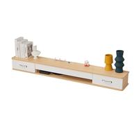 Meuble TV Suspendu Salon Panneau en Bois Massif Écologique Meuble Tele Poignée en U Rails Silencieux Support Télé avec Porte Basculante Semi-fermée et Tiroirs Doubles pour Salon, Chambre(Brass)