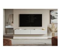 Meuble TV suspendu - SELSEY - VELDIO - 201 6 cm - Blanc - Façades rainurées