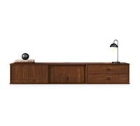 IDIMEX Meuble TV Suspendu Simona, 2 Portes 2 Tiroirs, 175 cm, Couleur Châtaignier, en Pin Massif, pour téléviseur jusqu'à 75", Style Vintage Scandinave Années 50, Rangement Pratique pour Salon