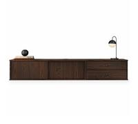 IDIMEX Meuble TV Suspendu Simona, 2 Portes 2 Tiroirs, 175 cm, Couleur Noyer, en Pin Massif, pour téléviseur jusqu'à 75", Style Vintage Scandinave Années 50, Rangement Pratique pour Salon