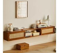 Meuble TV Suspendu Style Campagnard, Console Flottante en Rotin avec Rangement, Meuble TV Mural en Bois for Salon et Bureau