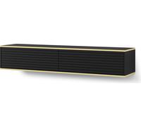 Meuble TV suspendu Subi 180 cm NOIR MAT - Meuble TV moderne avec façade fraisée en MDF - Buffet bas avec 2 portes pour le salon