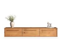 IDIMEX Meuble TV Suspendu TECCA L 180 cm en Bois Massif Coloris Chêne avec 3 Portes, Meuble Télé Mural Design Moderne à Accrocher au Mur