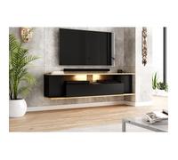Meuble TV suspendu VIVALDI Rob - 160 cm - chêne artisan / gris mat - LED - style moderne