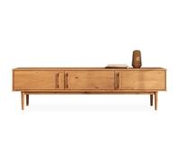 Meuble TV TECCA L 180 cm en Bois Massif Coloris Chêne avec 3 Portes, Pour téléviseur jusqu'à 80"", Meuble Télé avec Rangement