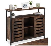 MEUBLE TV - TECTAKE - Buffet WARRINGTON 2 portes magnétiques et 3 étagères réglables en Bois et Acier - Bois Foncé