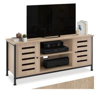 Meuble TV - TECTAKE - Meuble de salon CARLOW bois et acier, 2 compartiments et porte magnétique, 110 x 41,5 x 50,5 cm - Bois clair