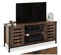 Meuble TV - TECTAKE - Meuble de salon CARLOW bois et acier, 2 compartiments et porte magnétique, 110 x 41,5 x 50,5 cm - Bois foncé
