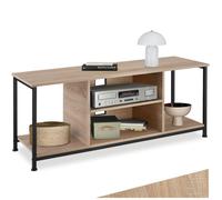 Meuble TV - TECTAKE - Meuble de salon DENVER en bois et acier, 4 compartiments et étagère réglable, 120 x 40 x 50,5 cm - Bois clair
