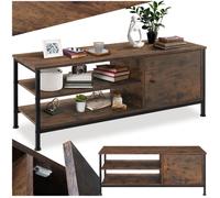 Meuble TV - TECTAKE - Meuble de salon DURBAN en bois et acier avec 2 compartiments et porte magnétique - Bois foncé