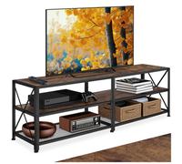 Meuble TV - TECTAKE - Meuble de salon INDIANAPOLIS en bois et acier au style industriel avec 3 rangements - Bois foncé