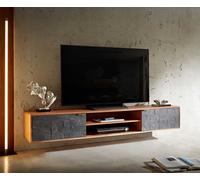 Meuble-TV Teele 200 cm acacia naturel ardoise 2 portes flottantes